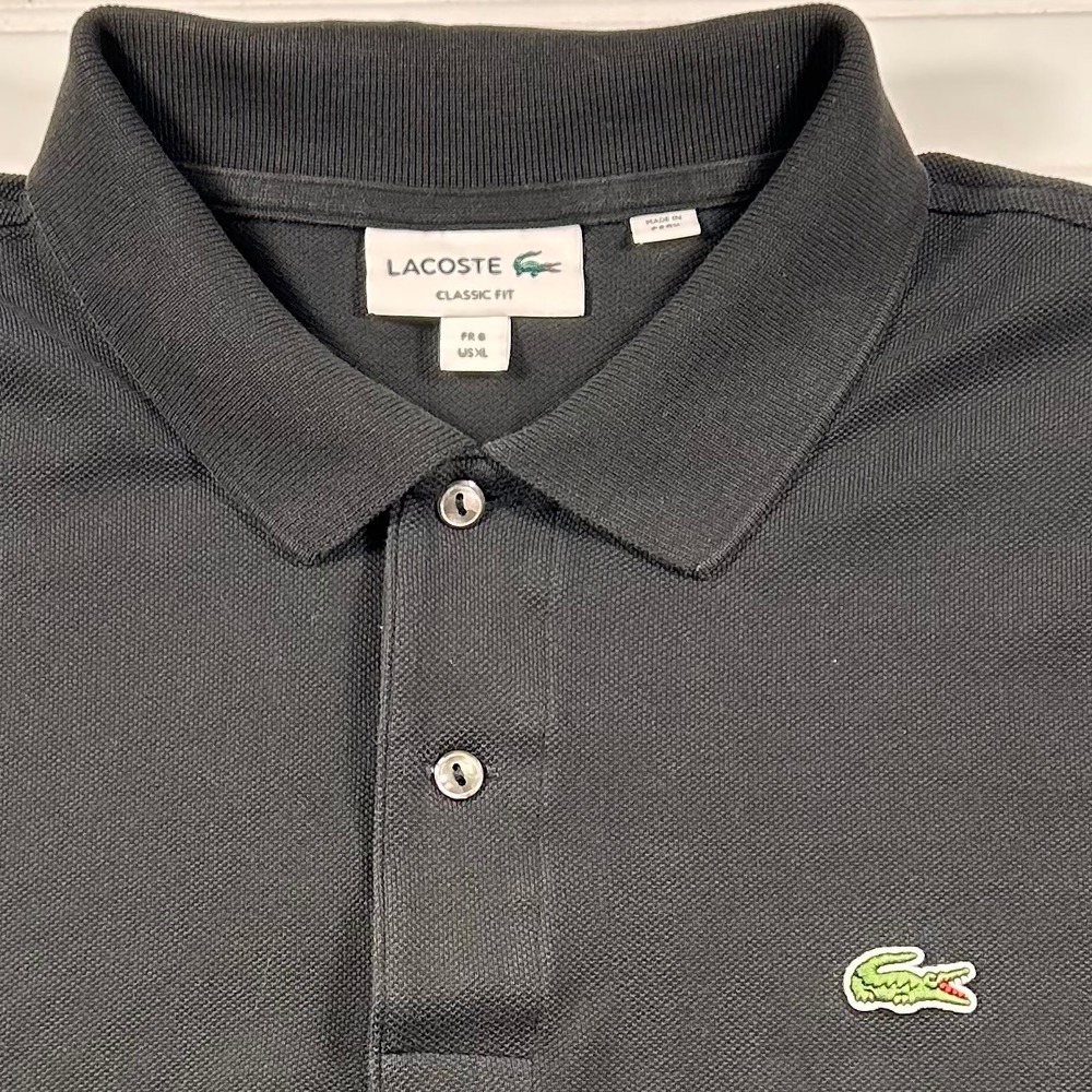 Lacoste Classic Fit Long Sleeve Polo Shirt Mens XL Black Cotton Pique RN87651